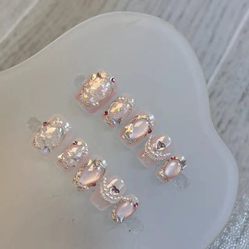 Qfdian 10Pcs New Shiny Handmade Press On Nails Short Ballet False Nails Full Cover Cat Eye Glitter Design Manicure Wearable Nail Tips